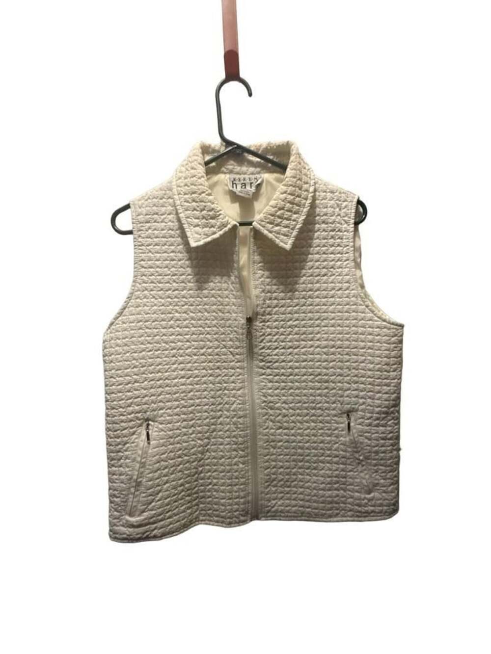 Keren Hart Quilted Vest Size M White Zip Up Collared Puffer